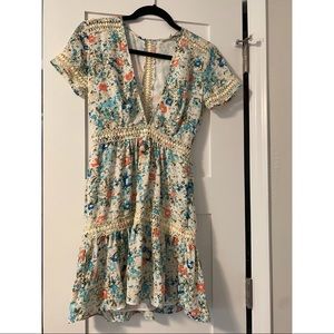 Olivaceous deep v neck mini dress